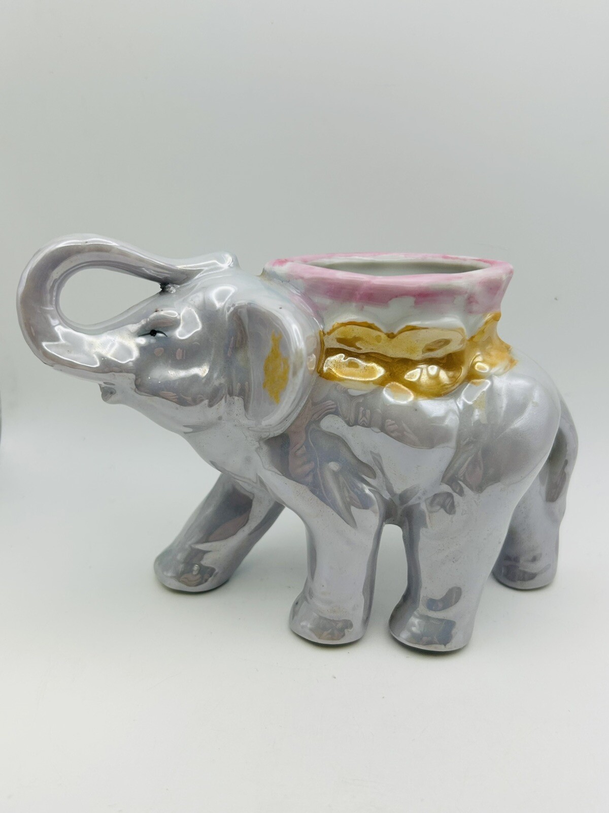 Vintage Elephant Planter Vase Lusterware Made in Japan 3-1/2”