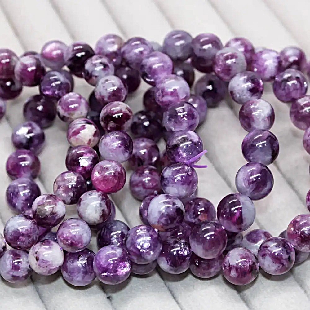 Natural 8mm Lepidolite Stone Stretch Bracelet Chakra Healing Crystal Women Gift