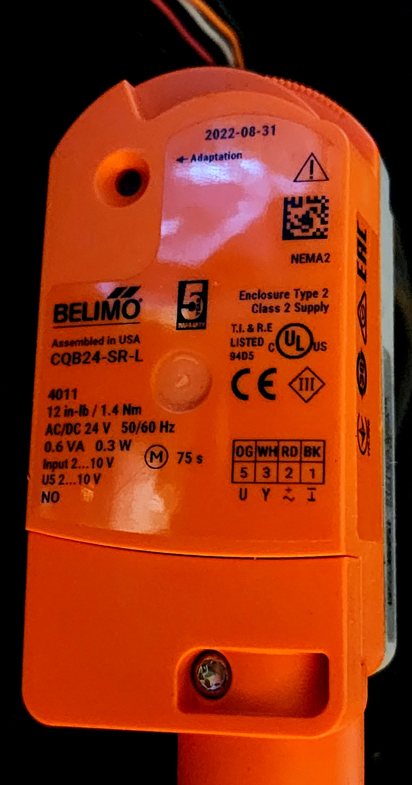 Belimo Actuator (#CQB24-SR-L) and Valve Body (1/2")