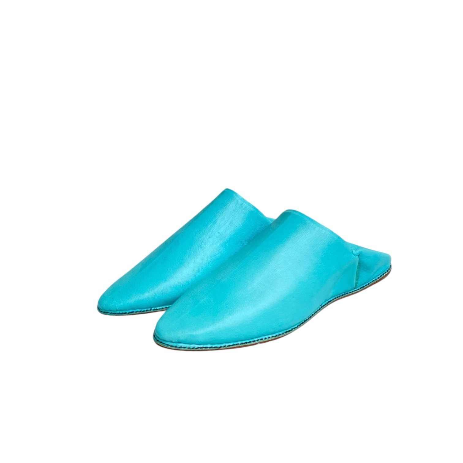 Turquoise Genuine Leather Moroccan Babouches Men Pointed Toe Handmade