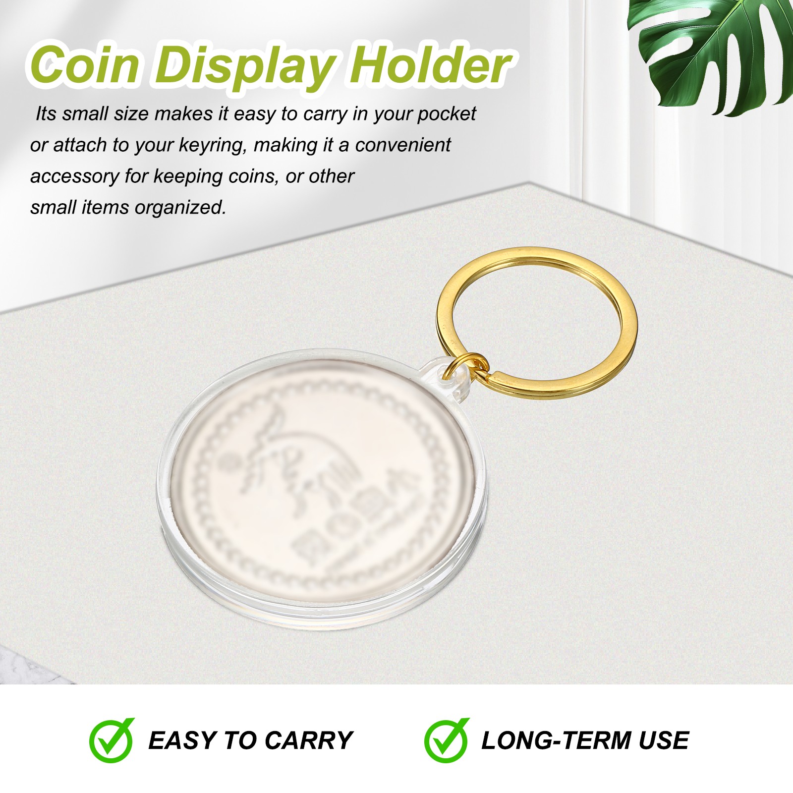 Plastic Coin Holder Keychain, 2Pcs Coin Case with Key Ring, Dark Silver