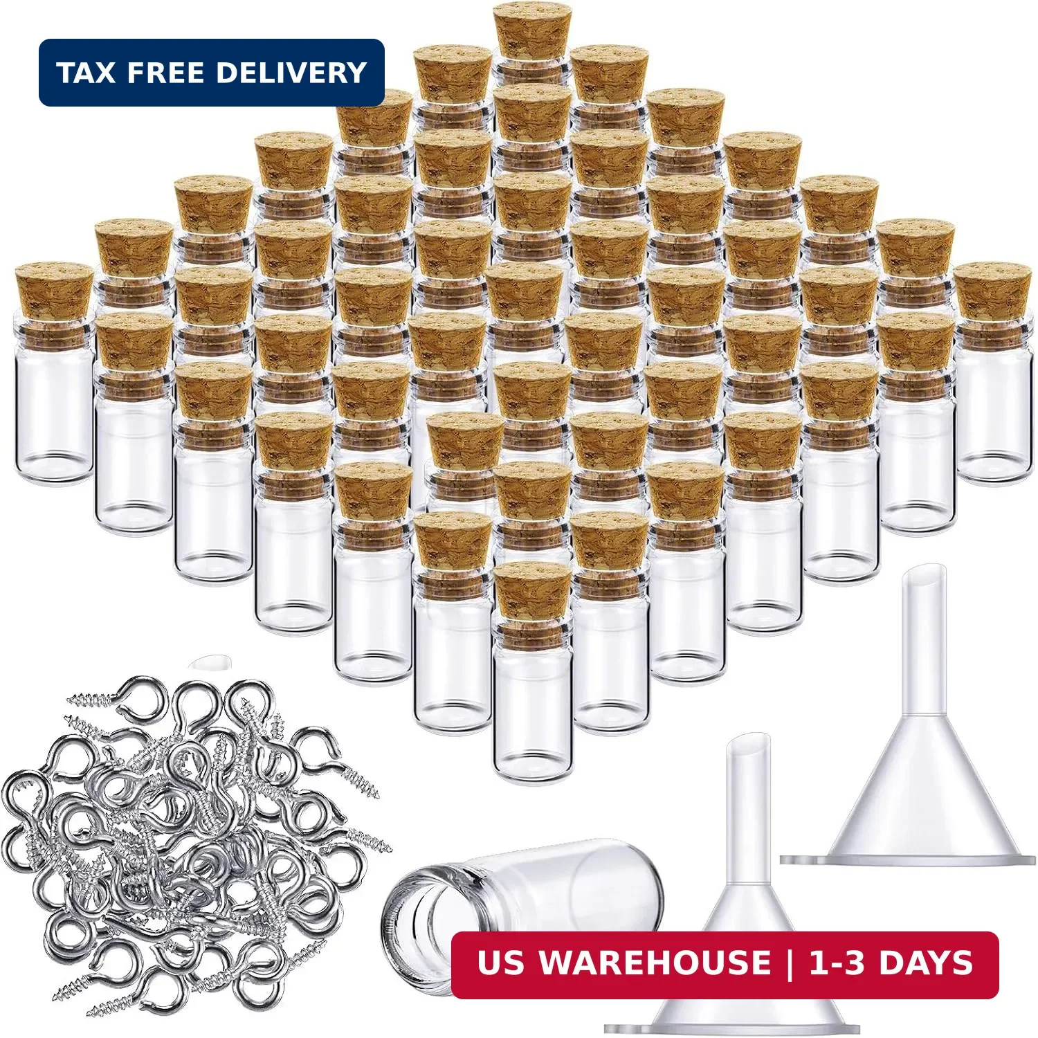 Yungyan 50 Pieces Small Mini Glass Bottles Jars with Cork Stoppers Set, Tiny Cor