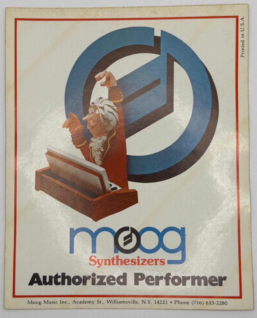 Vintage "Moog Synthesizers Authorized Performer" Sticker  Williamsville Version