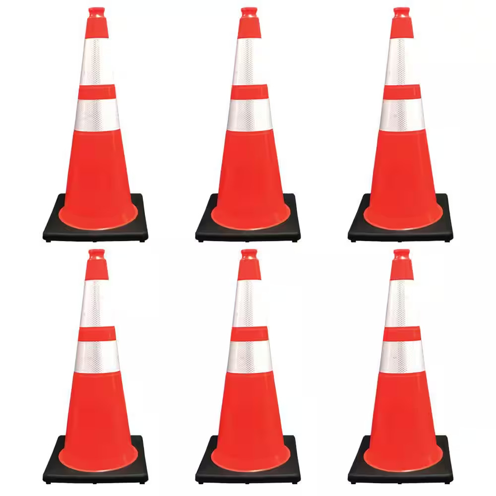28 In. Orange Traffic Cone with Black Base and 4 In. and 6 In. Reflective Collar