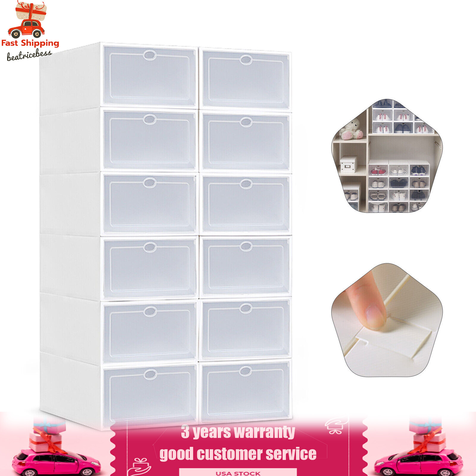 20Pcs Plastic Shoes Storage Box Stackable Display Case Sneaker Organizer Case