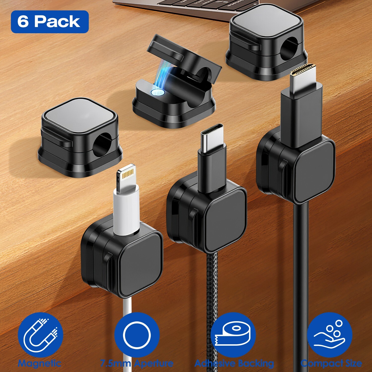 6Pc Magnetic Cable Clips Home Office Cord Organizer Holder Charging Cable Keeper