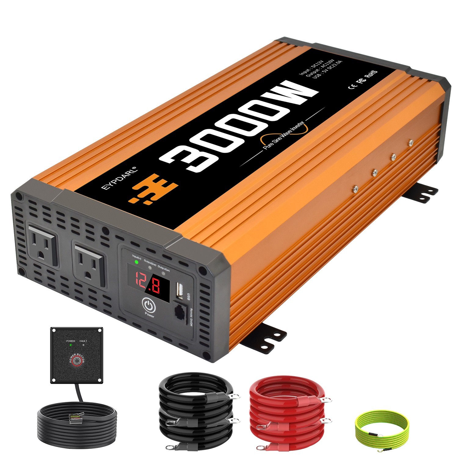 3000 watt pure sine wave power inverter for car truck RV vehicle 12v to 110v