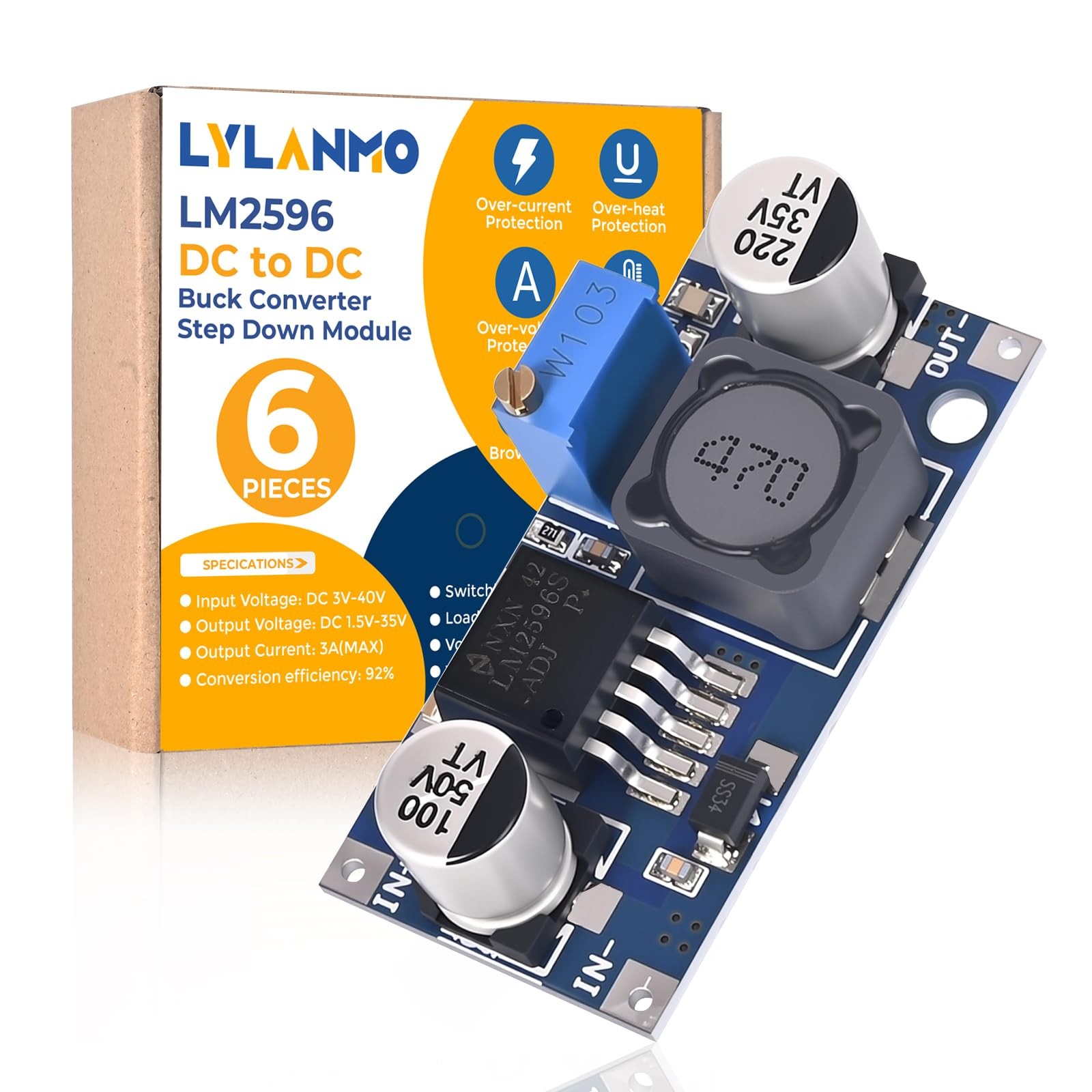 6PCS LM2596 DC to DC Buck Converter 3.0-40V to 1.5-35V DIY Power Supply Step ...