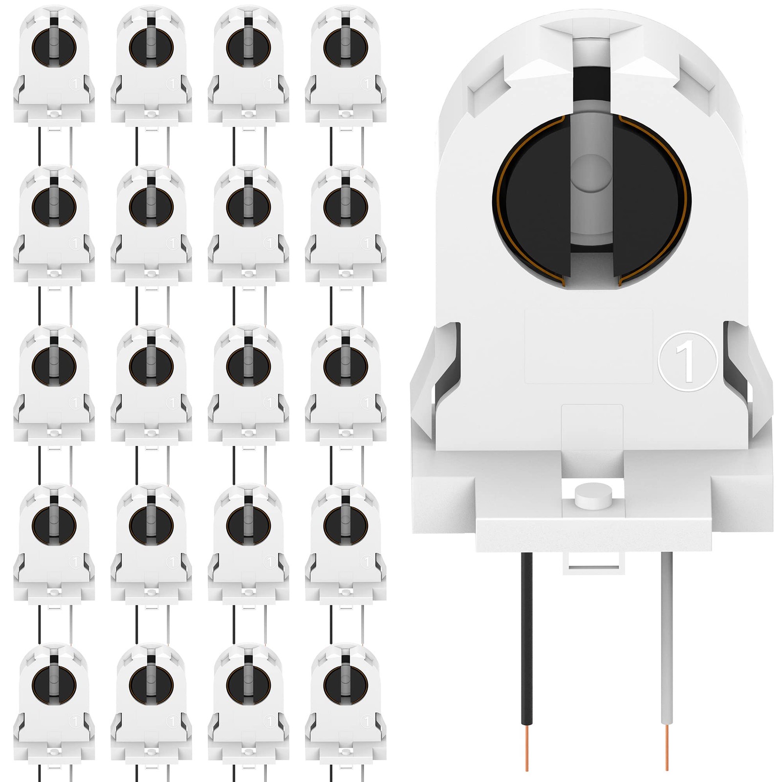 20-Pack JACKYLED Screw Type T8 Lamp Holder with Wires UL 20-pack, White
