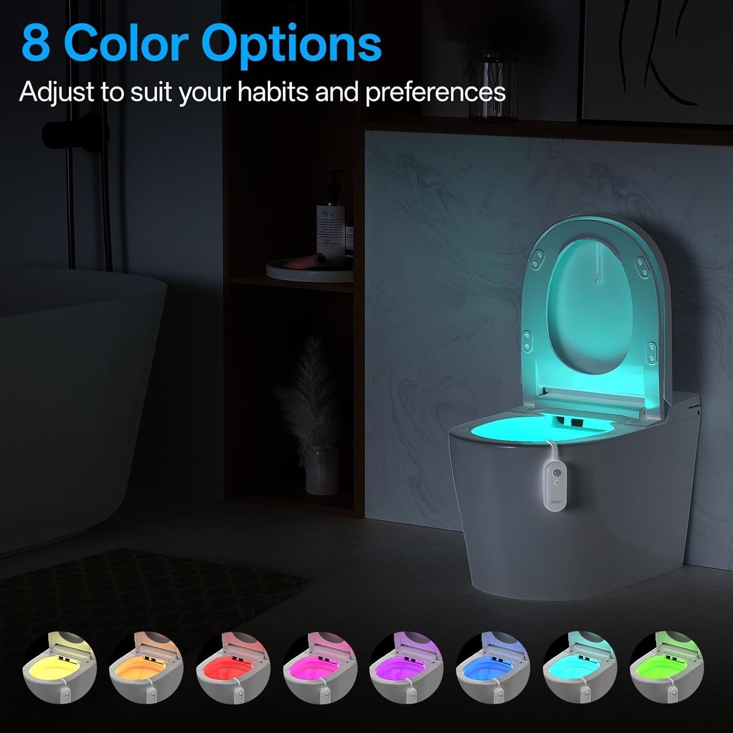 2-Pack Toilet Night Light Motion Sensor Activated, Rechargeable RGB Toilet Bowl