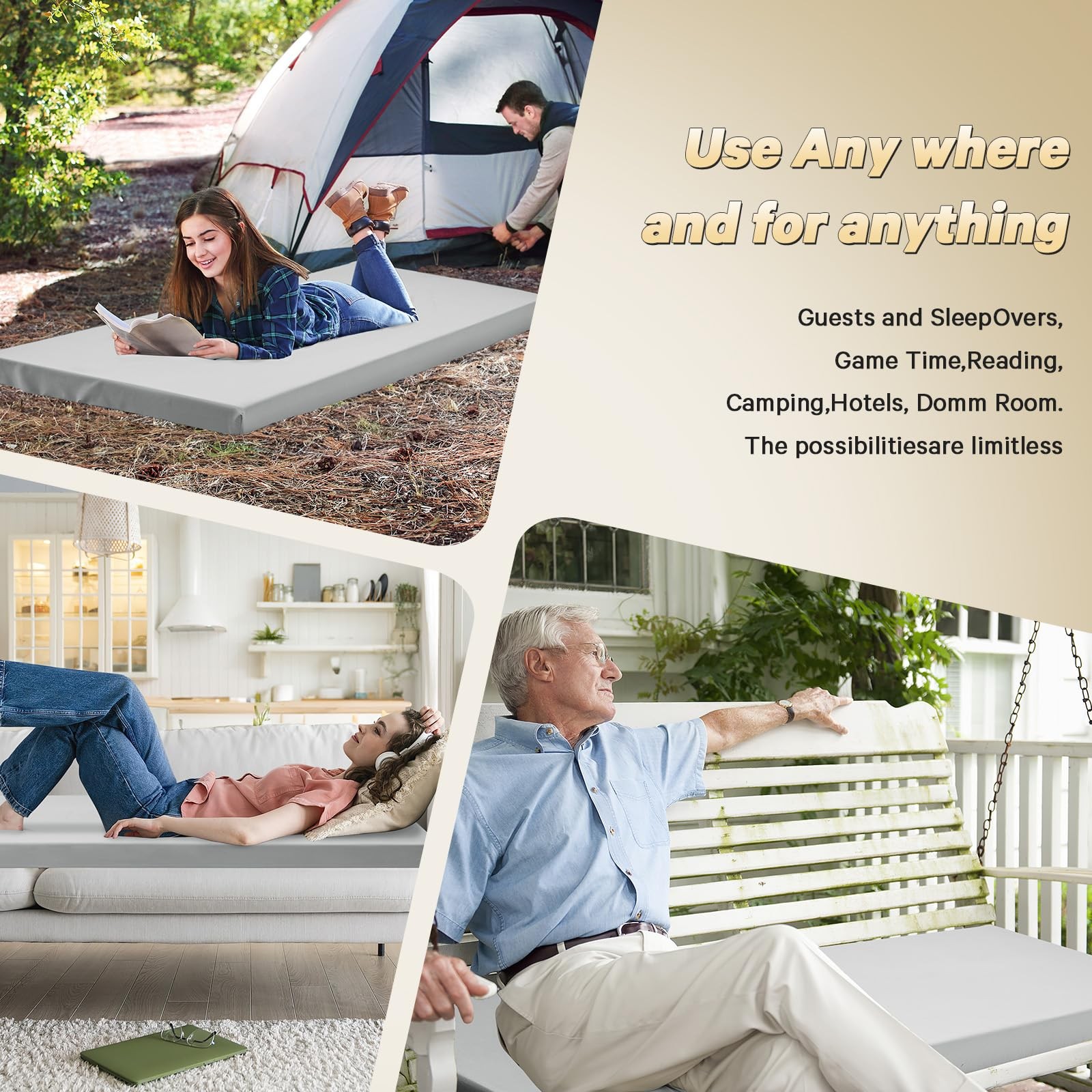 CYMULA Camping Cot Pad 2 Inch Memory Foam, COT (75*30*2), Grey