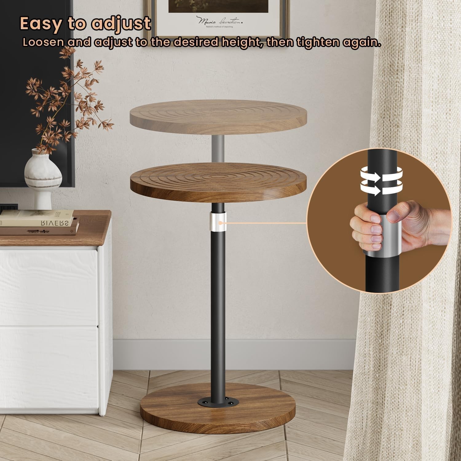 Drink Table, Pedestal Side Table, Small Round Side Table for Small Spaces (Ac...