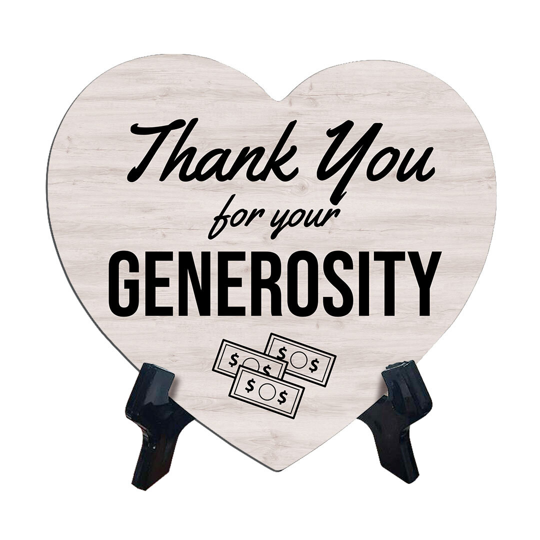 Signs ByLITA Heart Thank You for Your Generosity Wood Color, Table Sign [6 x 5"]