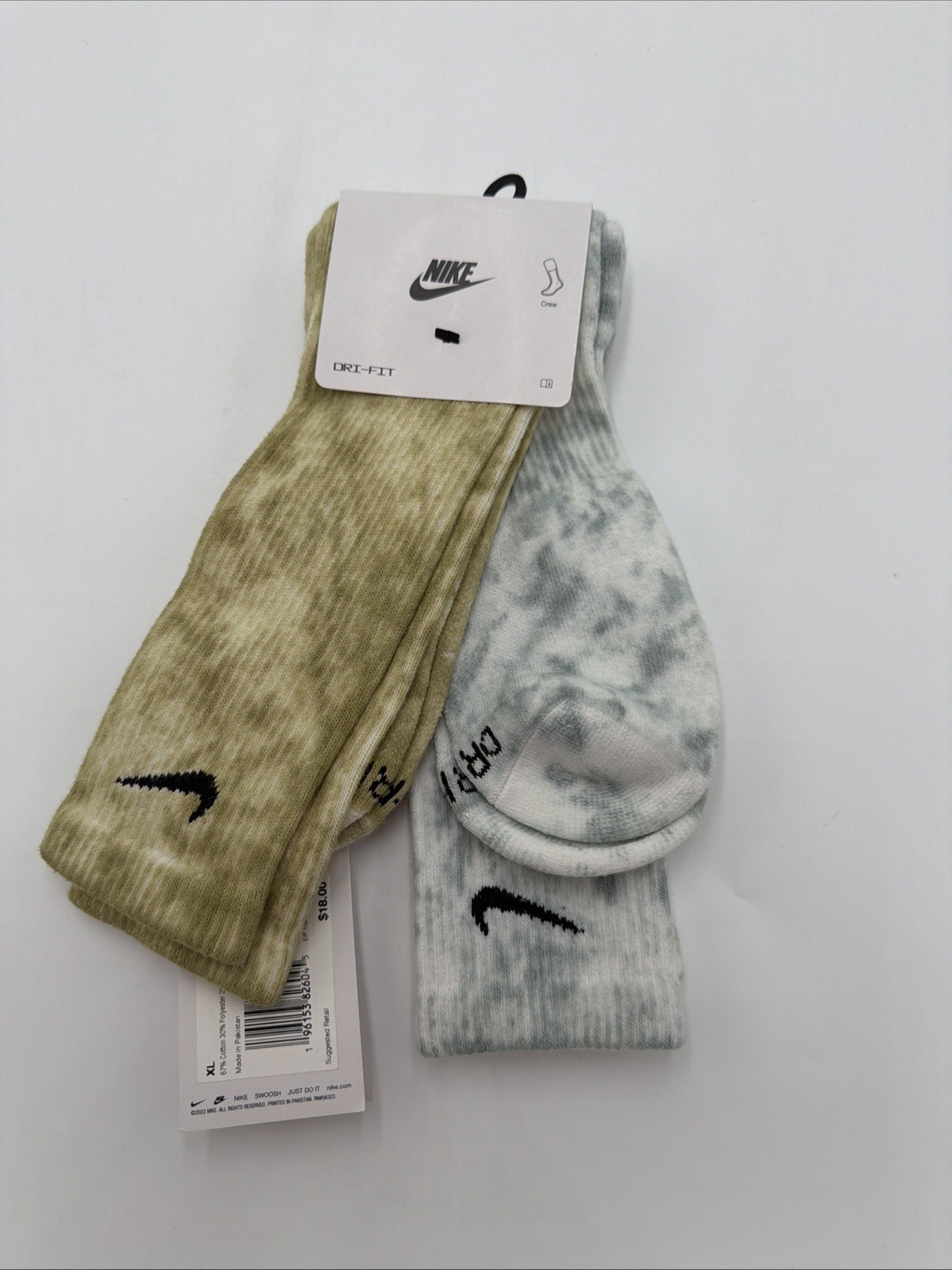 Nike Everyday Plus Cushioned Tie-Dye Crew Socks - 2 Pk  Men's 12-15 NWT MSRP $18