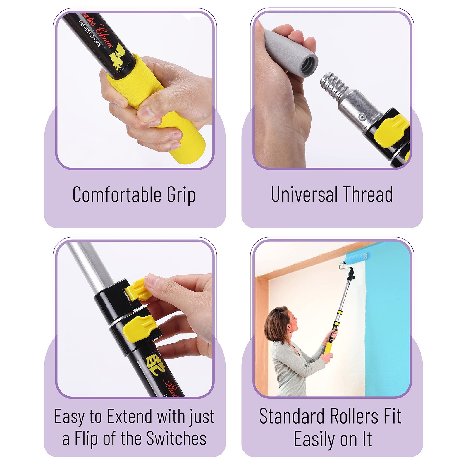 Bates- Extension Pole, 3 Ft Telescoping 3 Ft, Black and Yellow