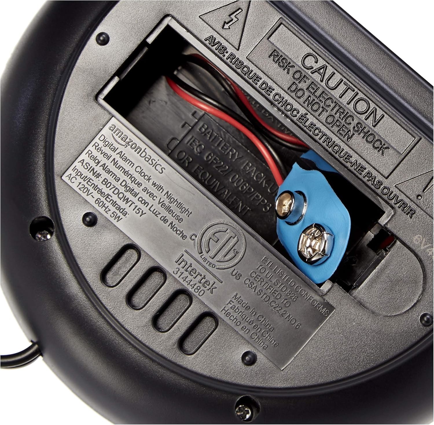 Compact Oval Black Digital Alarm Clock with LED Display & Snooze Functionality