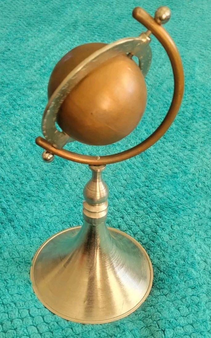 Metal Globe Ball Statue Piece Brass Style Spinning Ball Ex Condition