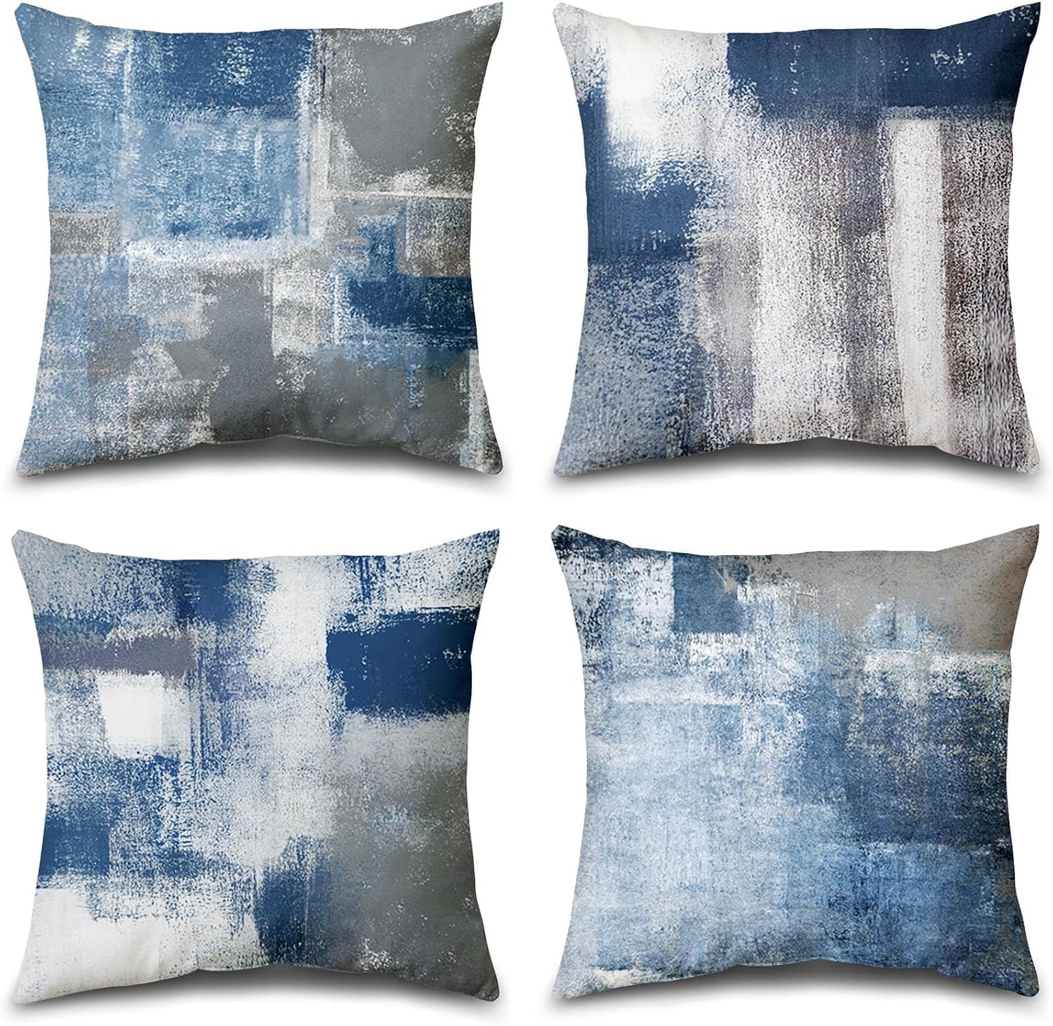 Set of 4 Blue and Grey Abstract Art Artwork Pillow Cover 18 x 18 Inch, Gallery