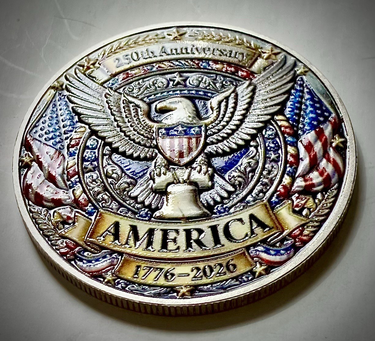 USA 250th Anniversary Challenge Coin-Silver Colored-3D-2 Sided-Glossy
