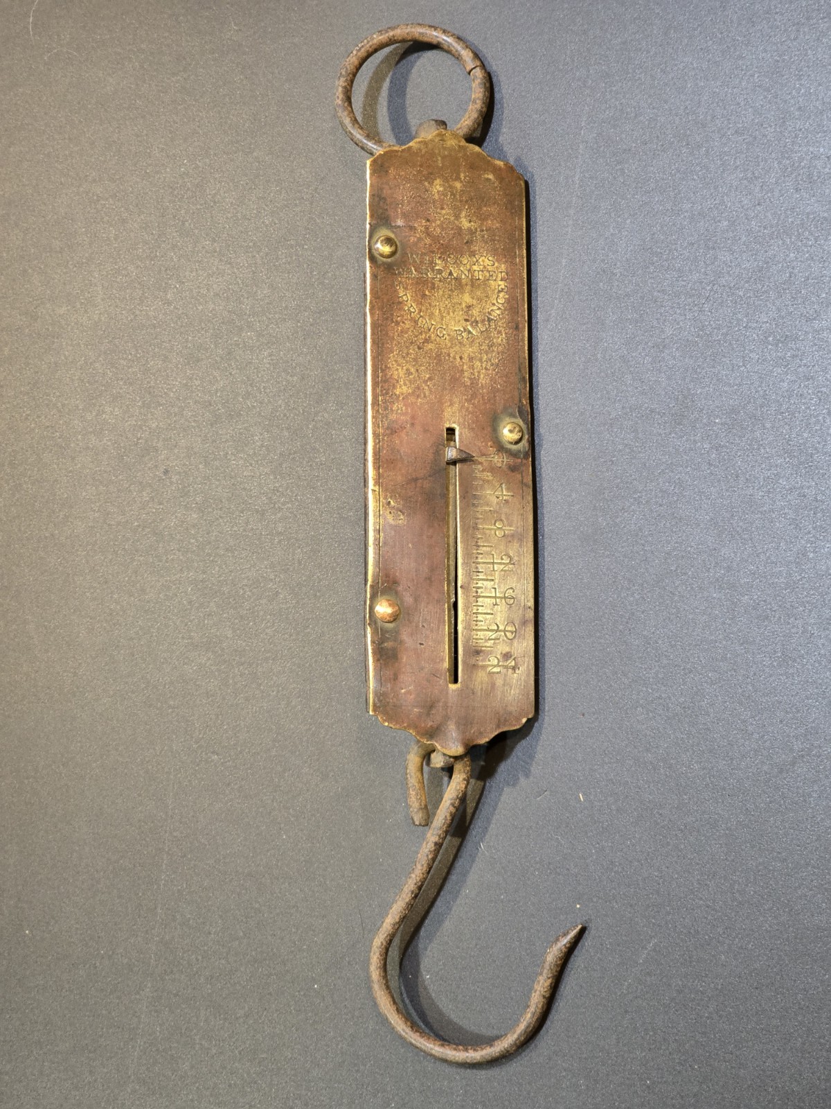 Antique Wilcox’s Warranted Spring Balance Scale Brass 25 lb Rustic Primitive USA