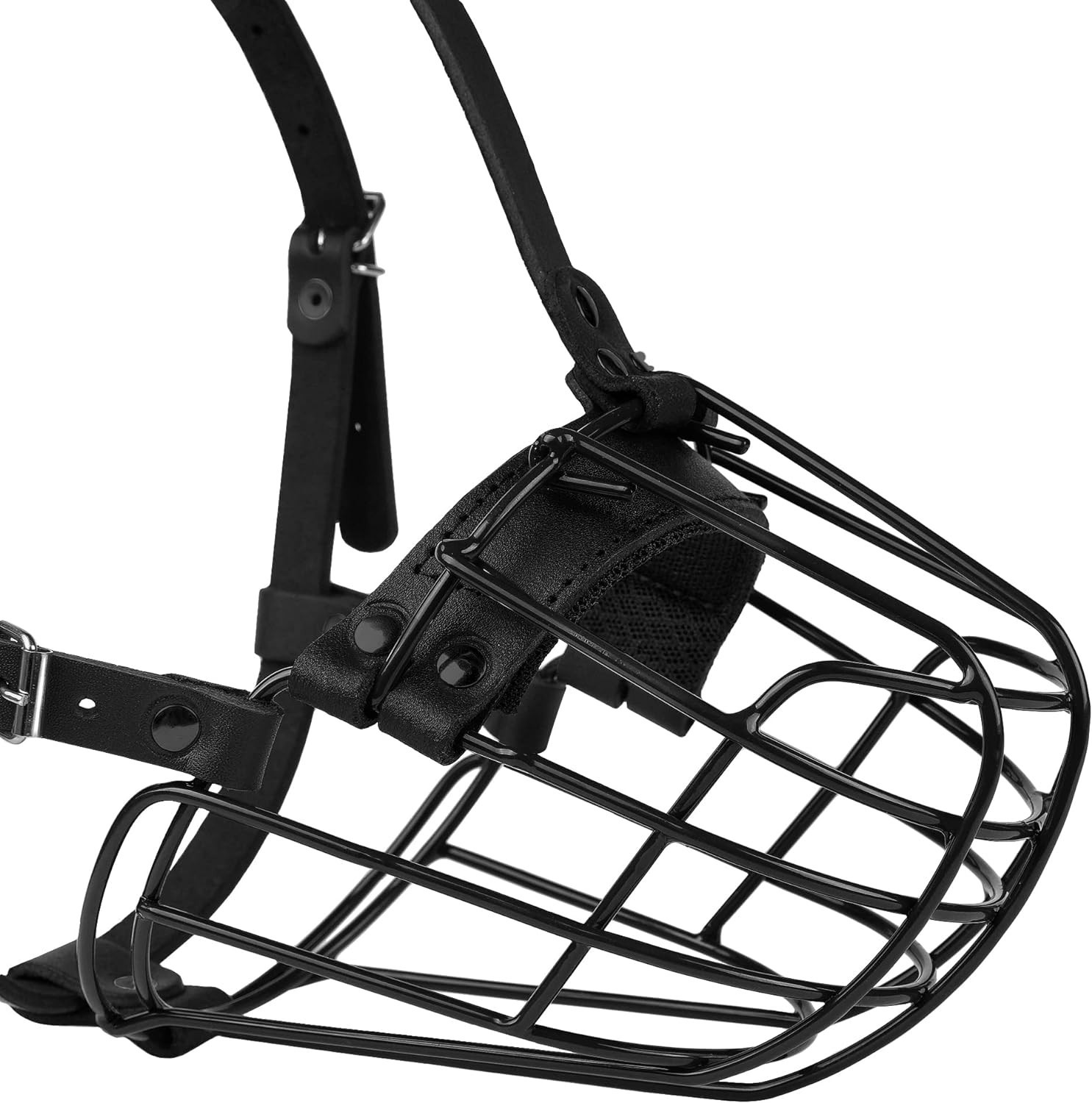 Pitbull Dog Muzzle Metal Mask Amstaff Secure Wire Basket Adjustable Durable Leat