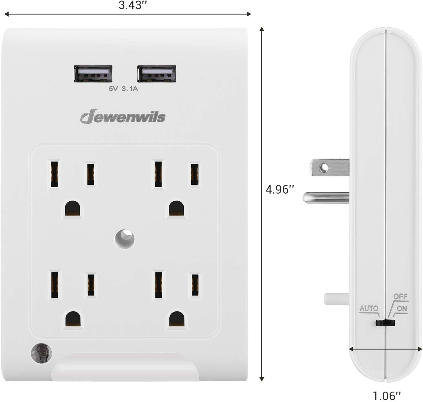 DEWENWILS Wall Plug Outlet Adapter with 2 USB Ports Light Sensor Night Light