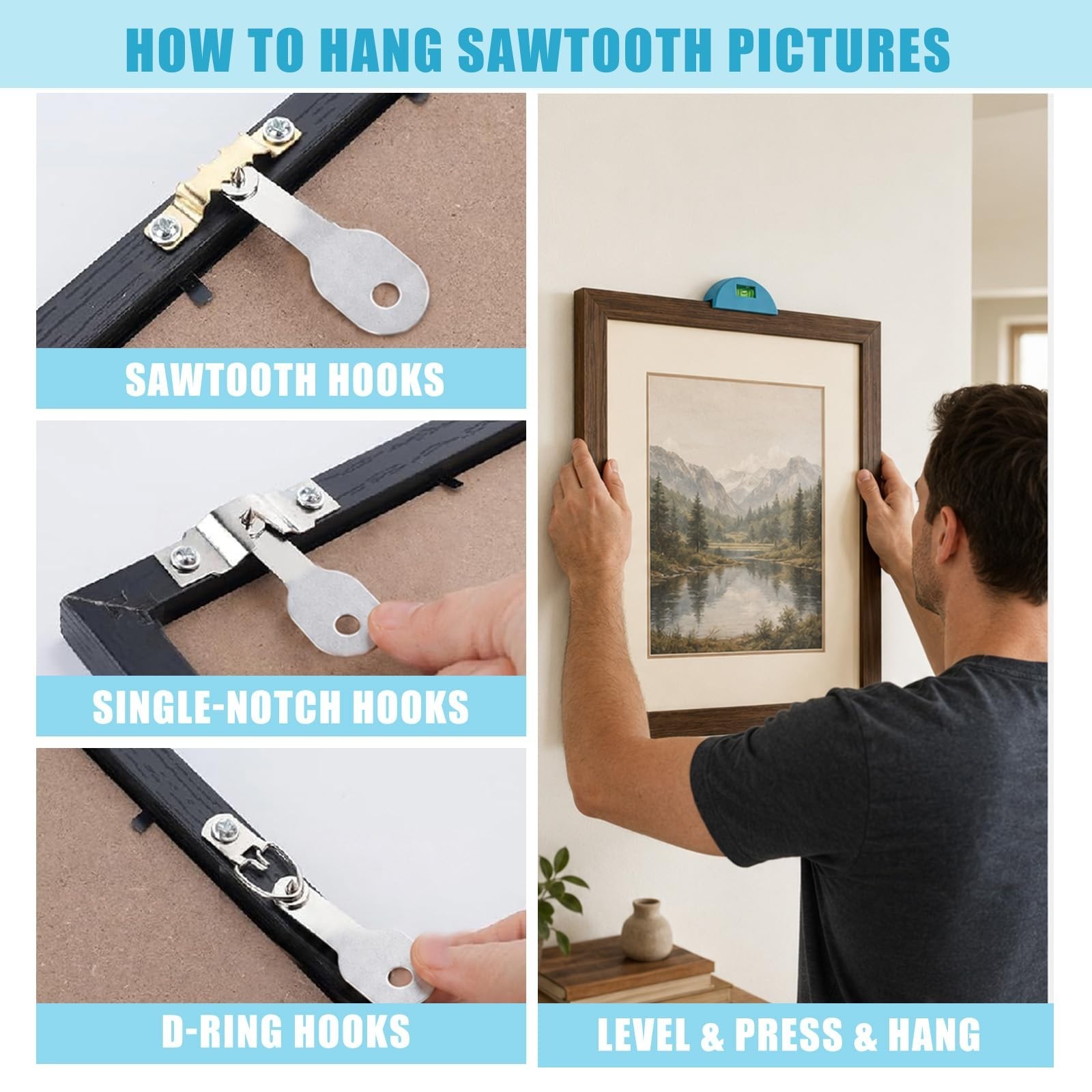 All-in-One Picture Hanging Tool Kit with Level & 85+ Hardware - No-Measure Syste