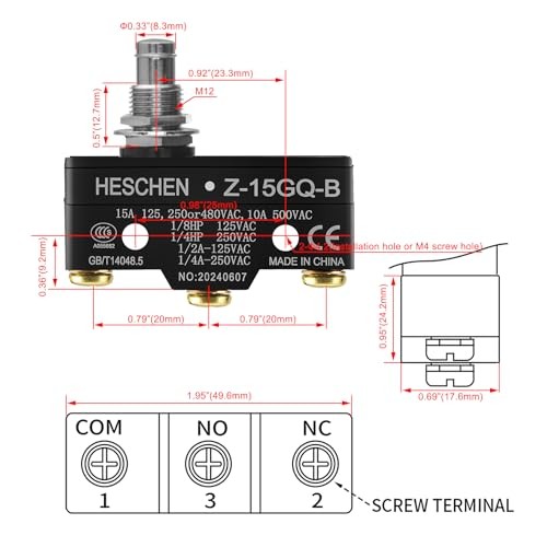 General Purpose Micro Switch Z-15GQ-B, Panel Mount Plunger, Medium OP, 3