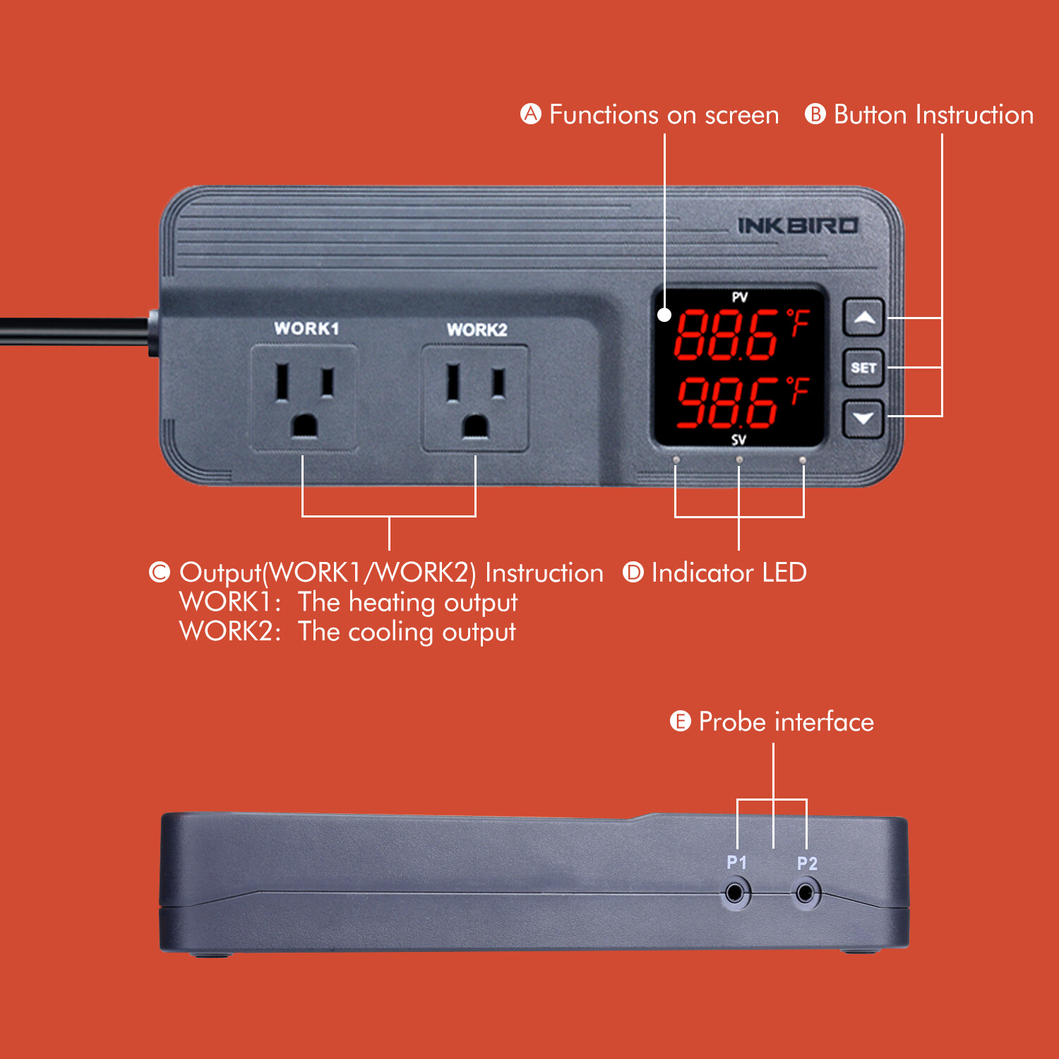 Inkbird Humidity Temperature Probe Replace For ITC-608T Sensor Replacement Heat