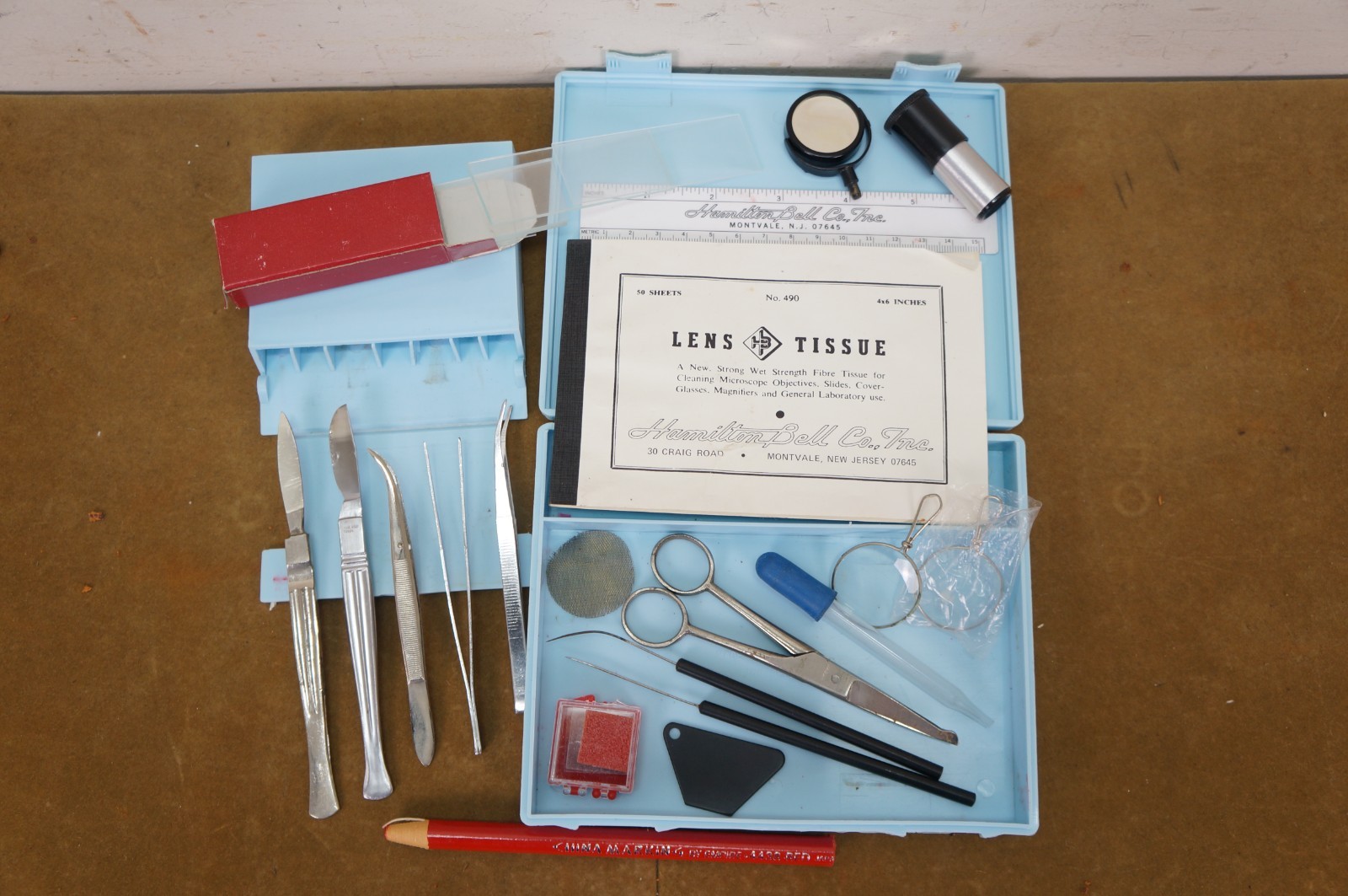 Vintage Sears Tower Model 6388 Microscope Wooden Case Accessories