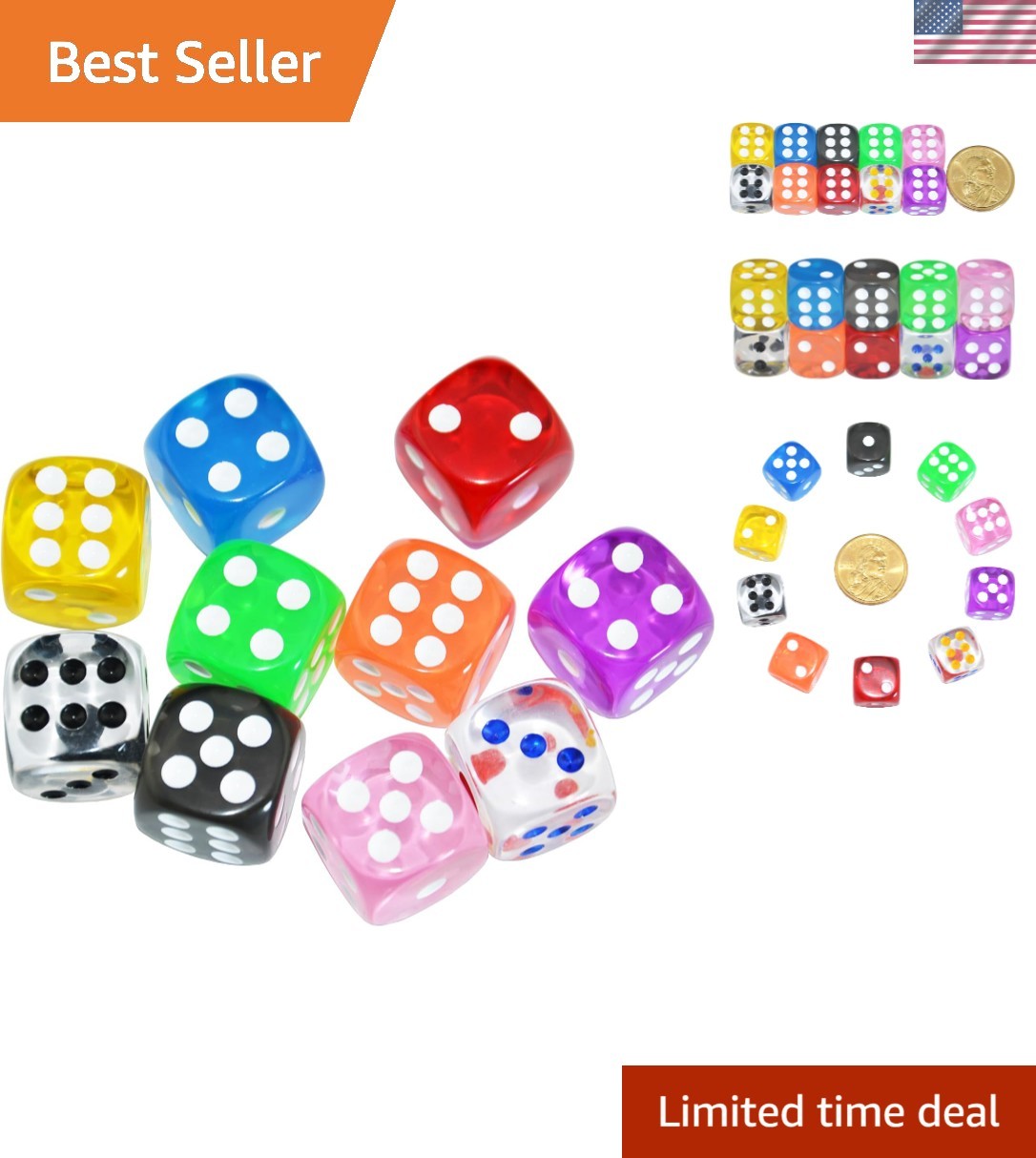 Vibrant 10-Pack D6 16mm Transparent Dice Set for RPGs and Classroom Activities