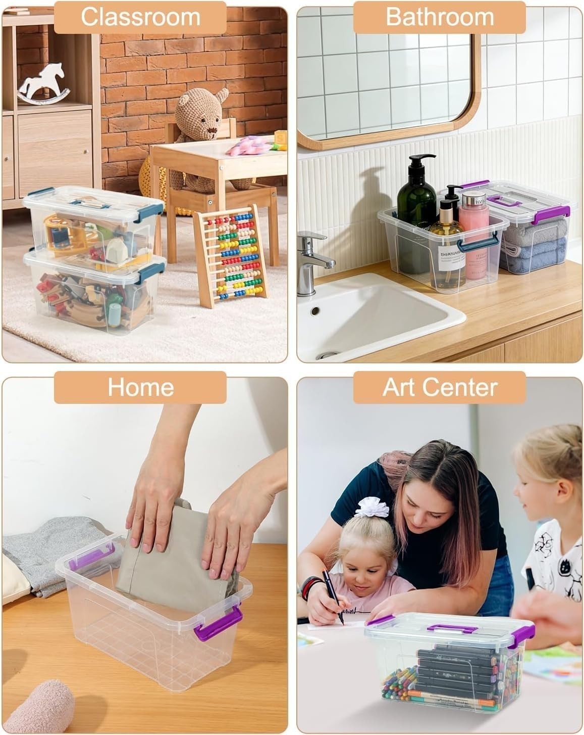 7Qt Clear Stackable Storage Bins with Lids - 6-Pack for LEGO, Crafts & Office