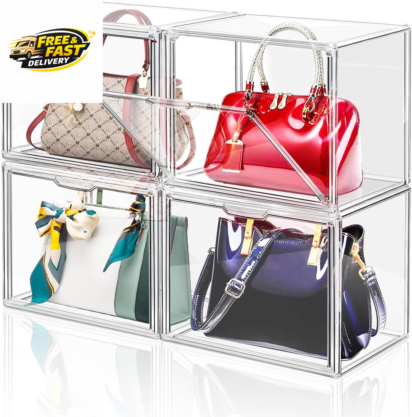 4 Packs Clear Plastic Handbag Storage Organizer for Closet, Acrylic Display Case