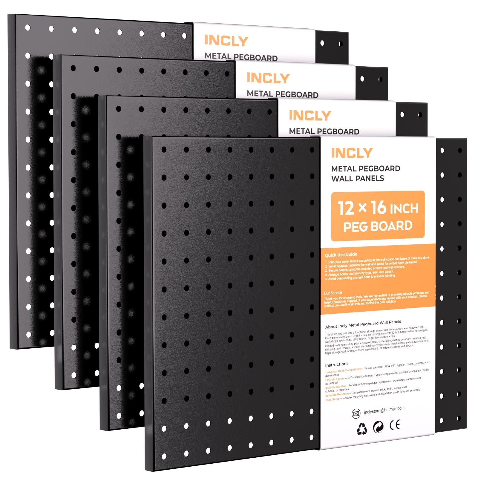 4 Pack Peg Board, 12"x16" Upgrade Heavy Duty Metal Pegboard Panels, Black Peg...