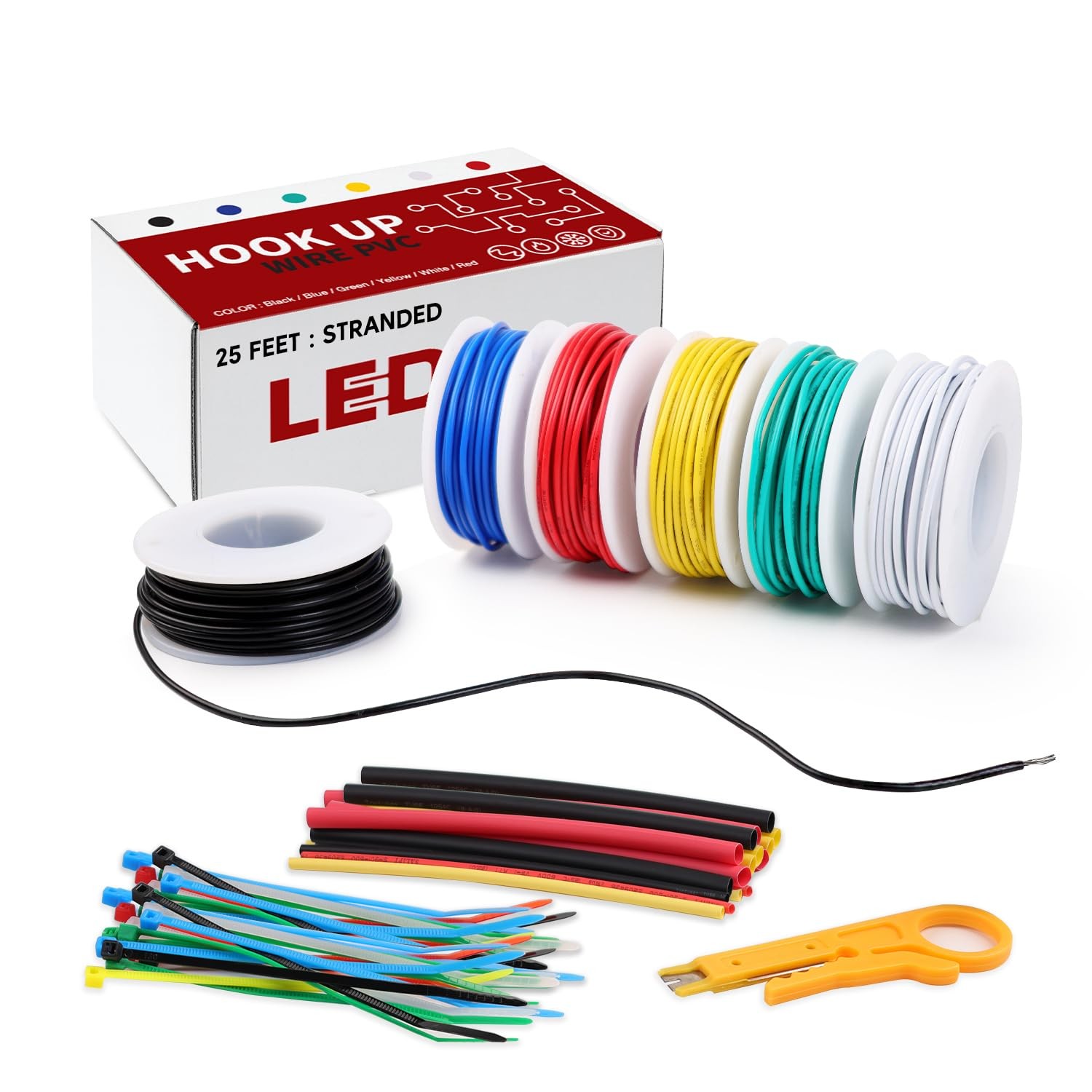 Ledvillage 22 AWG Stranded Core Hookup Wire – 6 Color Set, 25FT (7.5m) Each -...