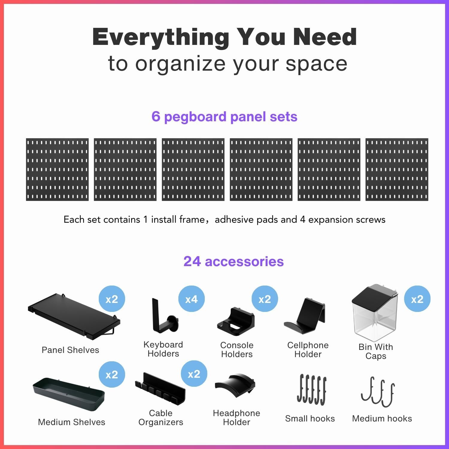Pegboard Wall Organizer Black 33"x22" for Gaming Accessories