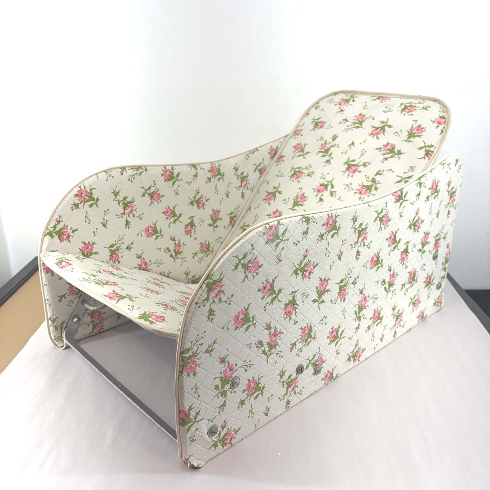 Vintage 50s Infant Baby Chair Seat Rosebud Vinyl Reborn Doll Prop MCM
