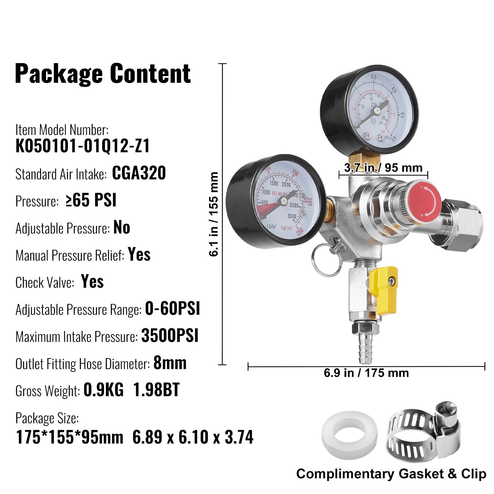 Double Gauge CO2 Regulator 0-60PSI for Draft Beer
