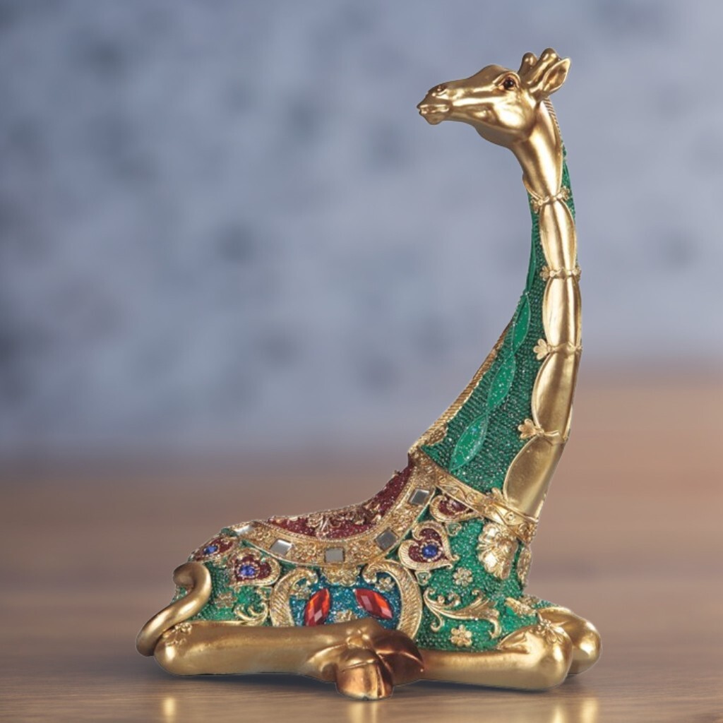 10"H Green Giraffe Sitting Figurine Ornament Home Decor Unique Gift