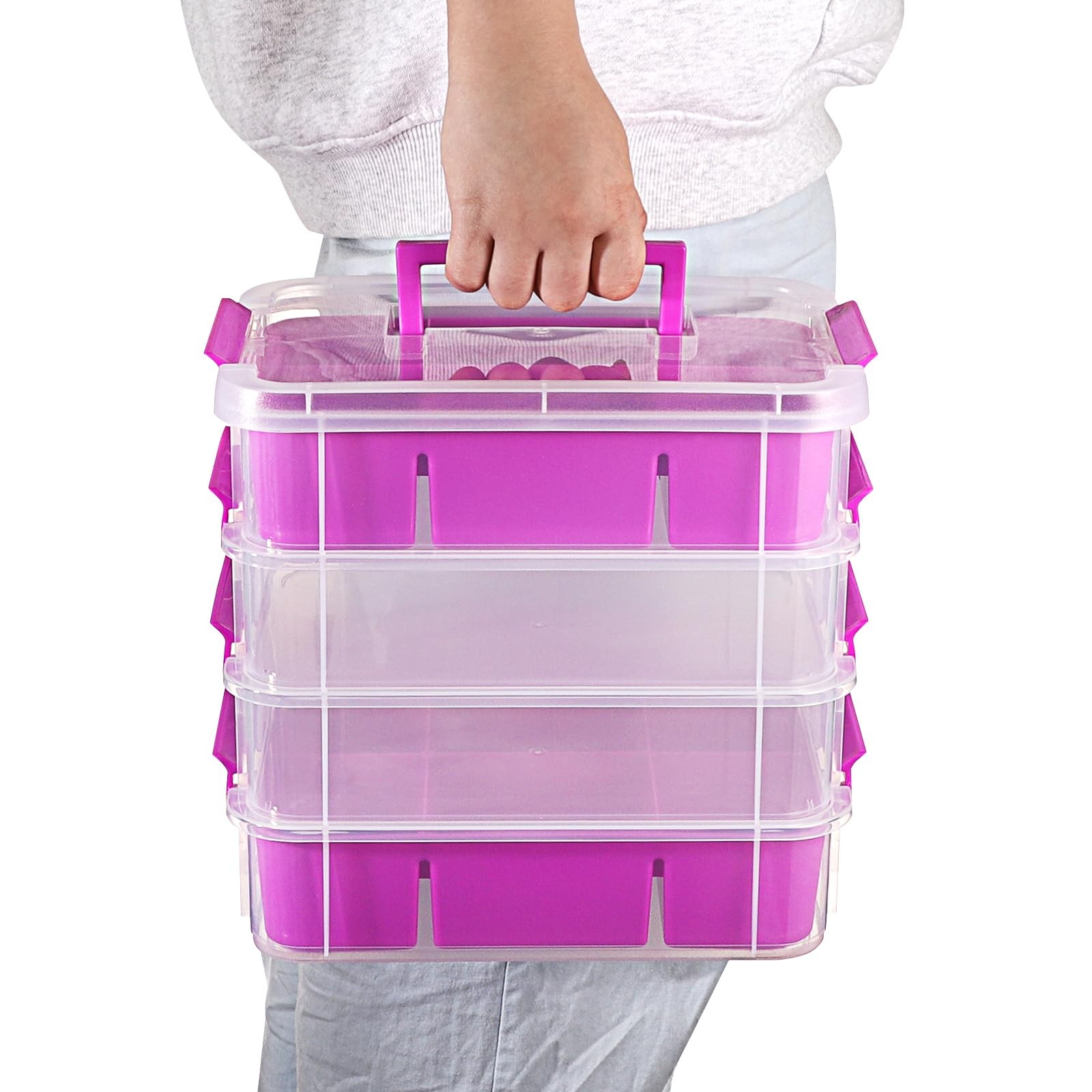 4-Tiers Plastic Stack Carry Storage Containers wih Handle Lids