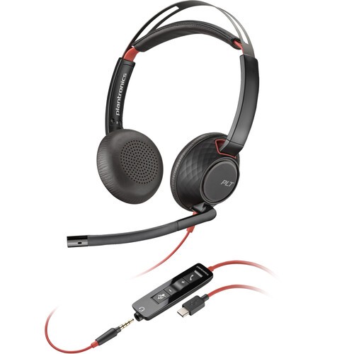 Poly Blackwire 5220 Stereo USB-C Headset with USB-C to USB-A Adapter Bundle