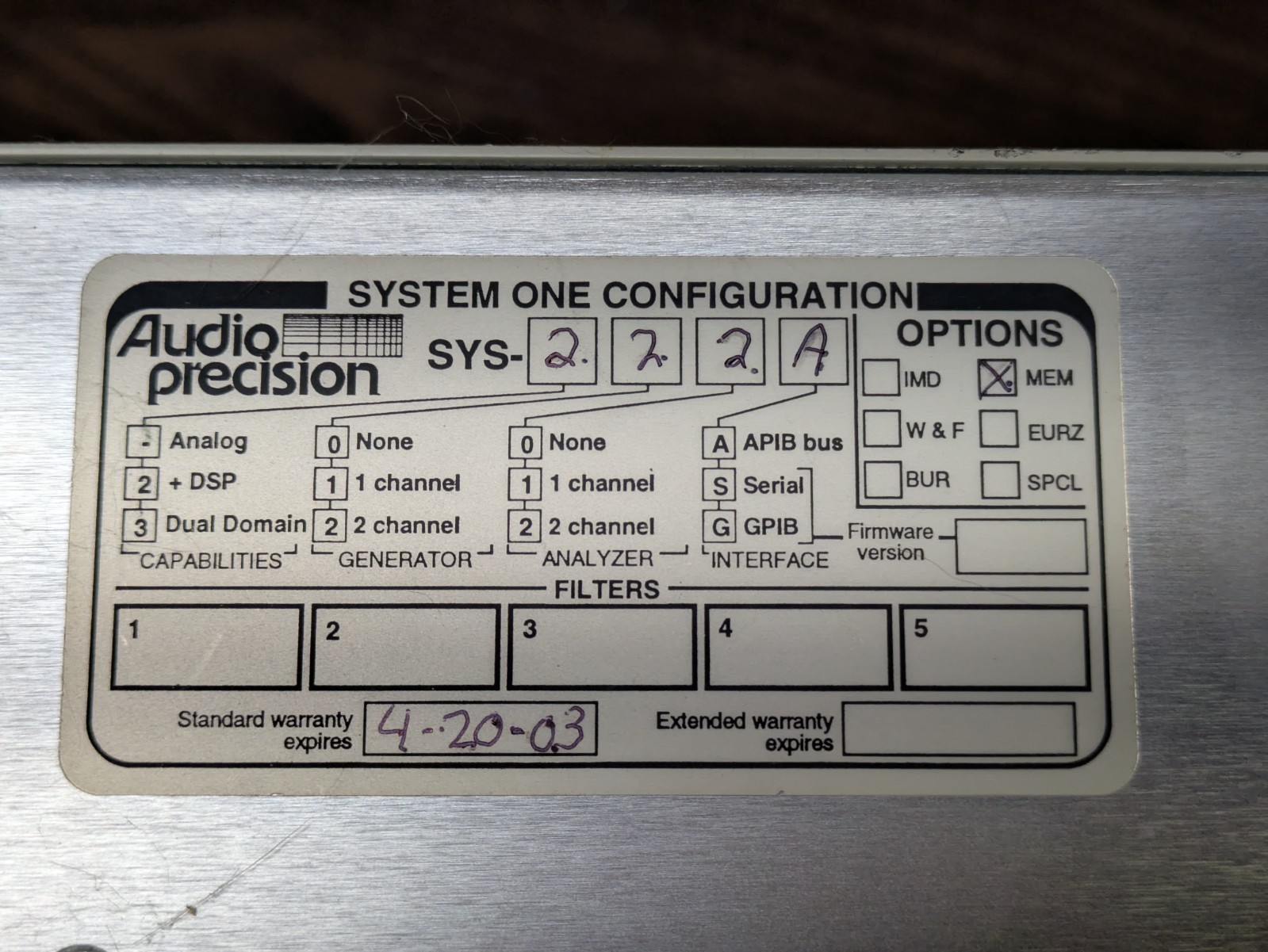 Audio Precision system one SYS-222A with DSP APIB Version