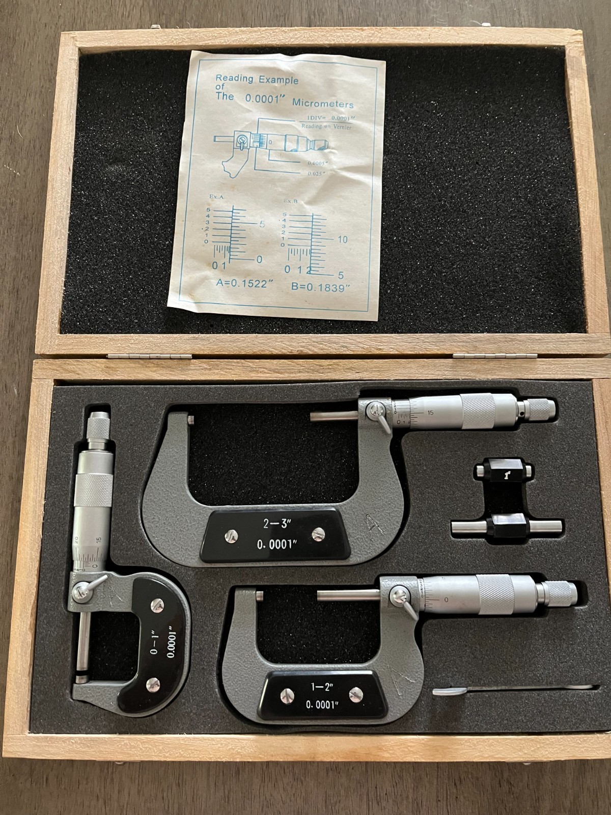 Cen-Tech Micrometer Set 0" - 3" Original Wood Case Set of 0.001  0-1" 1-2" 2"3"