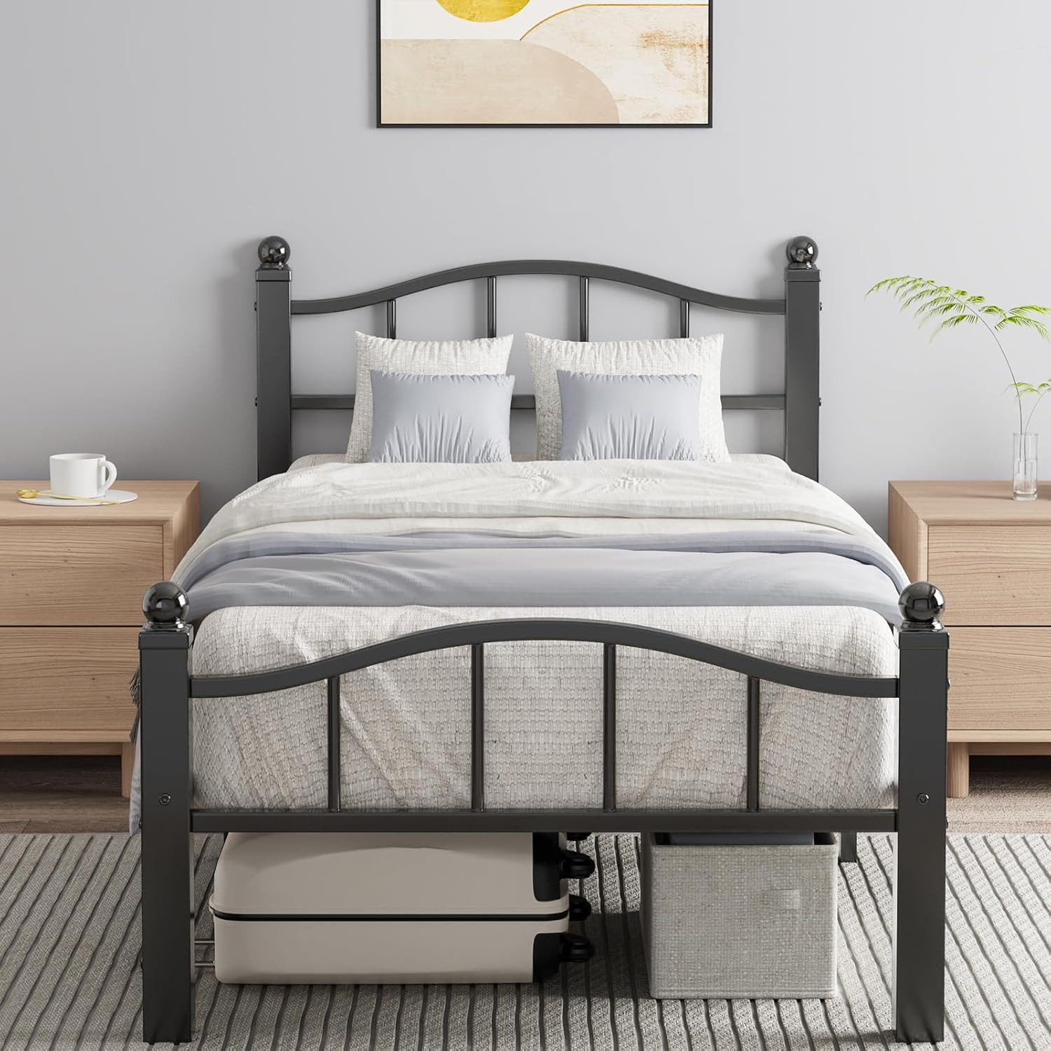 Metal Twin Bed Frames | Noise-Free Design, 12" Underbed Storage, 1500 LBS Heavy