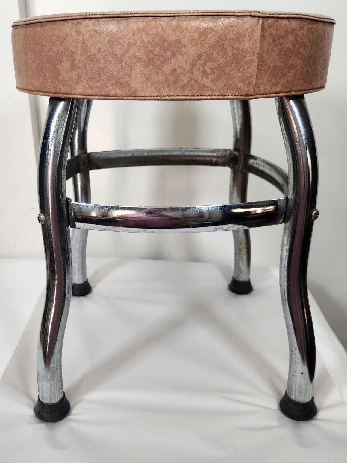 Vintage 1950s Doctor's Examination Stool 4 Chrome Legs Vinyl Cushion Top RETRO