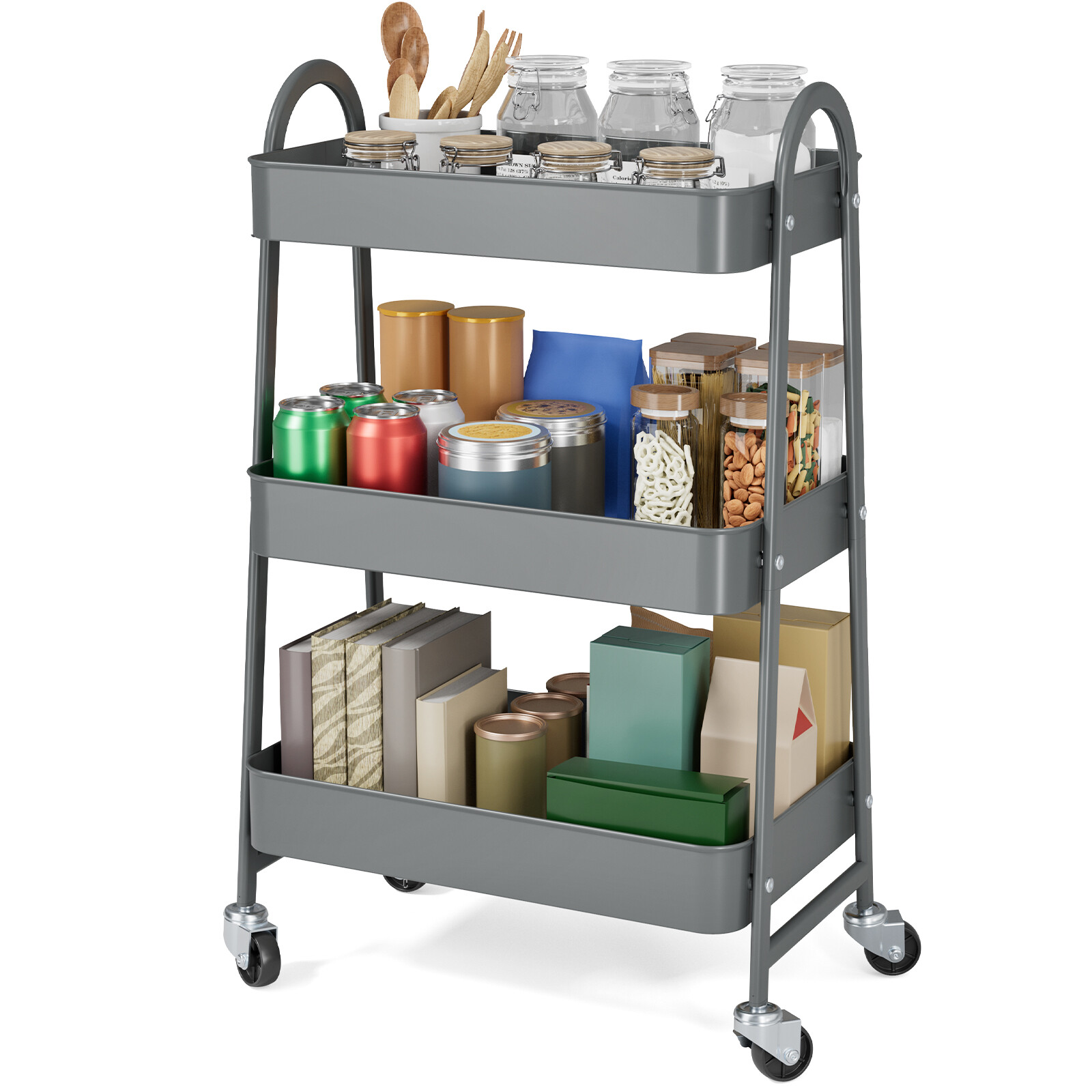 Compact 3-Tier Rolling Cart for Kitchen, Bathroom, Laundry - Metal Organizer