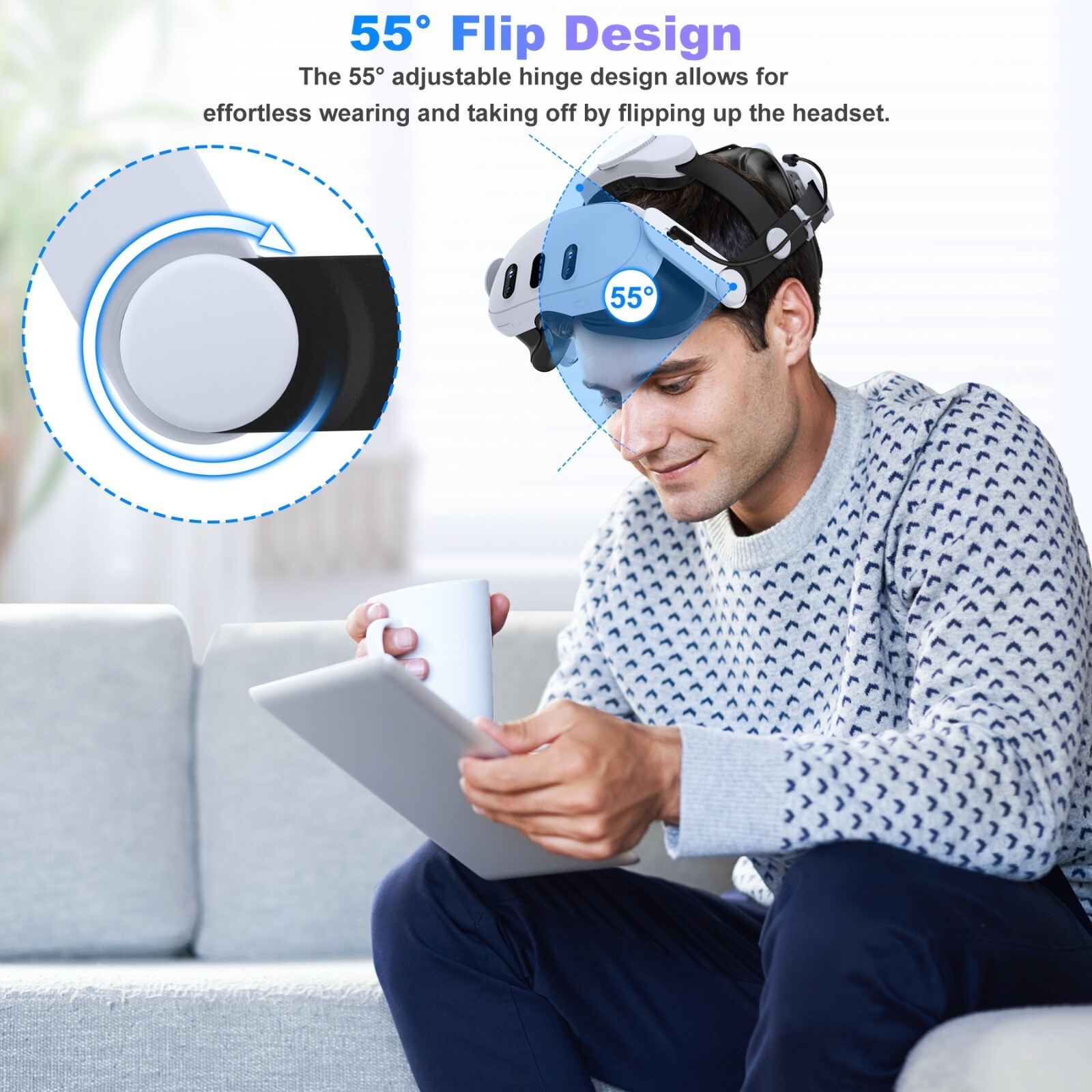 Head Strap for Meta Quest 3S/3/2, Adjustable Elite Strap with 7500mAh Detachable