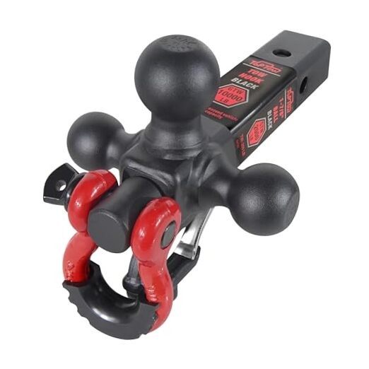 Trailer Hitch Tri-Ball Hitch Mount w/Matte Black Triple Black Ball Red Shackle