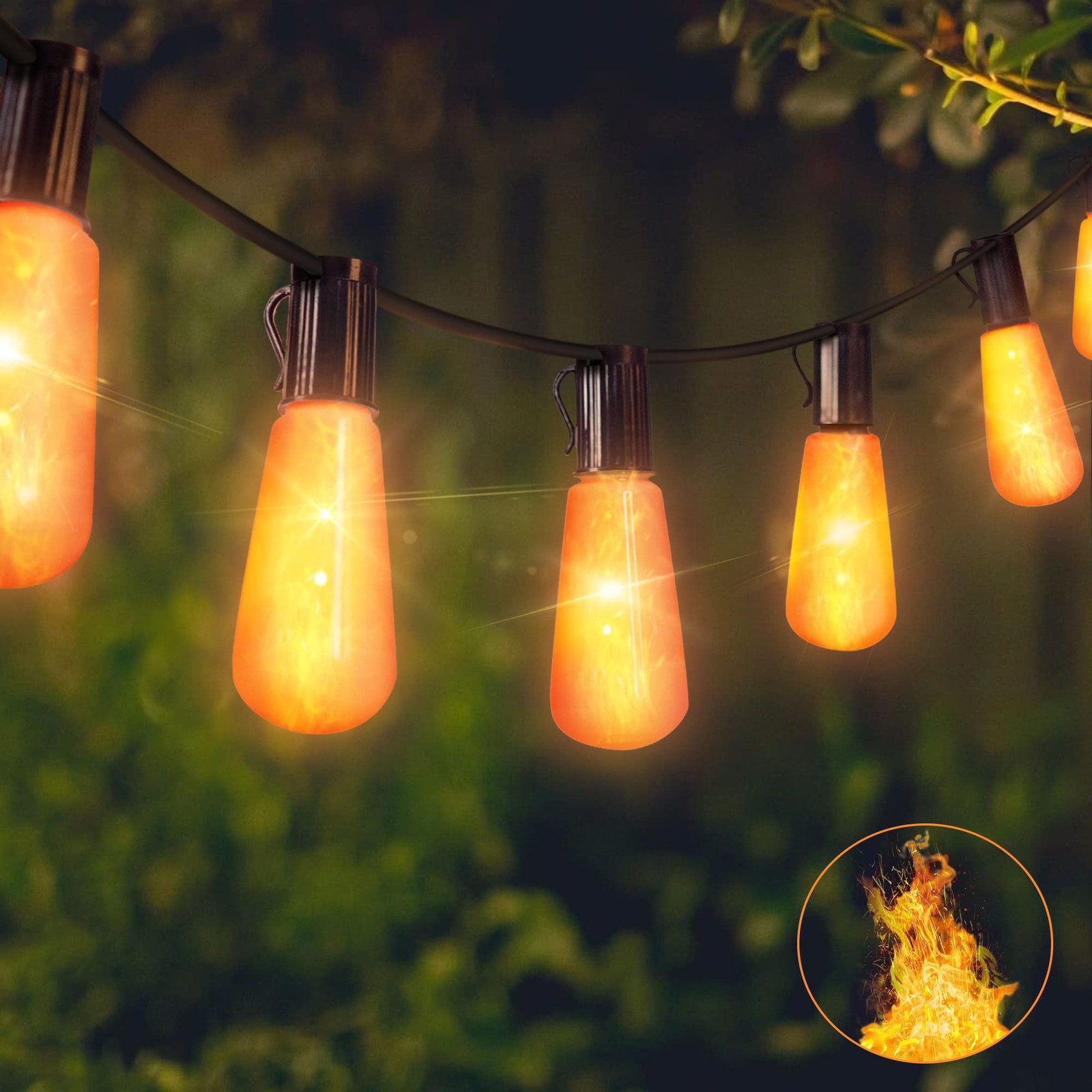 Flickering Flame String Lights,22Ft 20LED Lights for Outside,plug in Garden