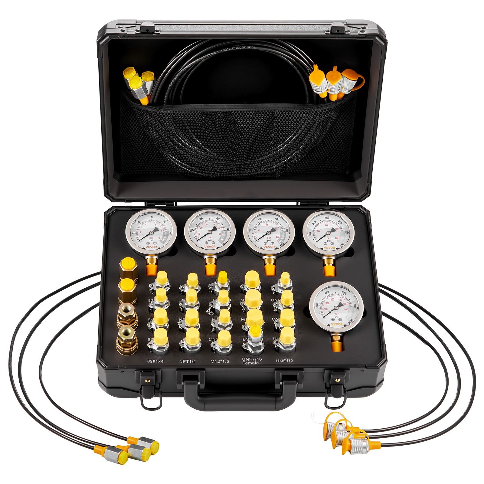 VEVOR Hydraulic Pressure Test Kit 5 Gauges 20 Couplings 4 Connectors 3 Hoses